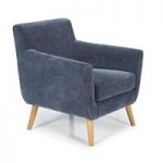 Paloma Fabric Lounge Chair In Blue With Wooden Legs