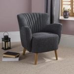 Rosario Fabric Lounge Chair In Charcoal With Wooden Legs