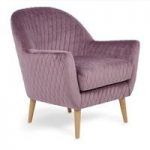 Ardoise Fabric Lounge Chair In Lavender Velvet With Wooden Legs