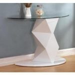Aruba Glass Console Table In Clear With White High Gloss Base