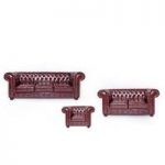 Hudson Chesterfield Sofa Set In Antique Brown Bonded Leather