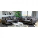 Karen Contemporary Fabric Sofa Set In Grey With Wooden Feet